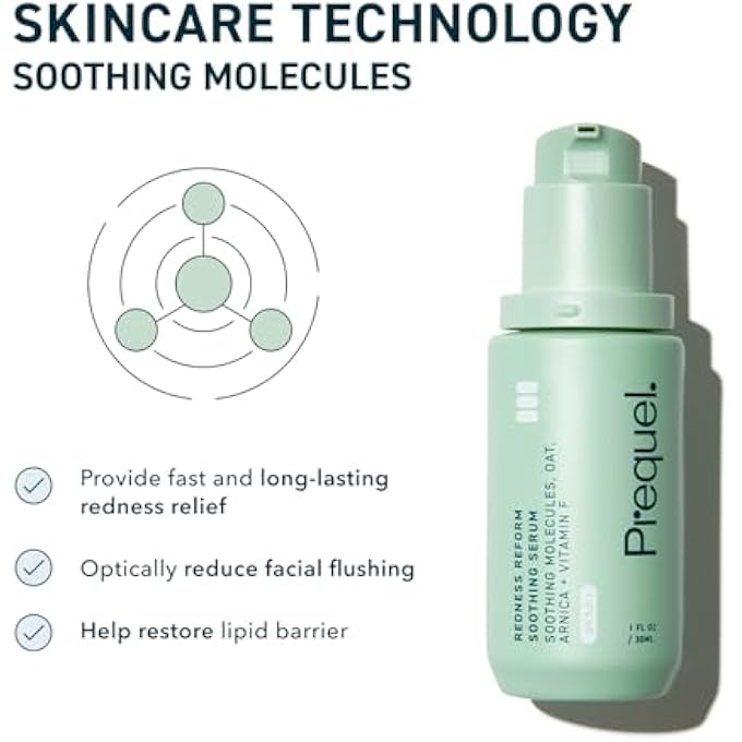 Prequel SKIN REDNESS REFORM, CALMING SERUM FOR FACE. ADVANCED CLINICAL OPTICAL CORRECTOR FOR REDNESS AND DISCOMFORT. SOOTHING FACE SERUM WITH OAT EXTRACT FOR SENSITIVE SKIN. 1OZ PUMP - Image 4